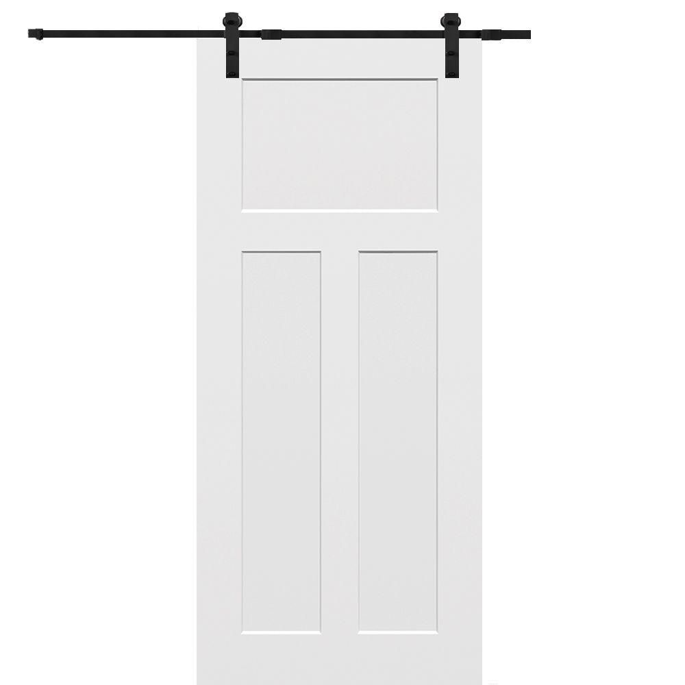 36 in. x 80 in. Primed Composite Craftsman Smooth Surface Solid Core Sliding Barn Door with Hardw... | The Home Depot