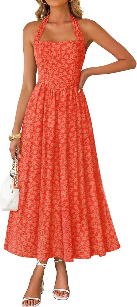 ZESICA Women's Summer Sleeveless Floral Maxi Dresses 2026 Halter Neck Wedding Guest Cocktail Part... | Amazon (US)