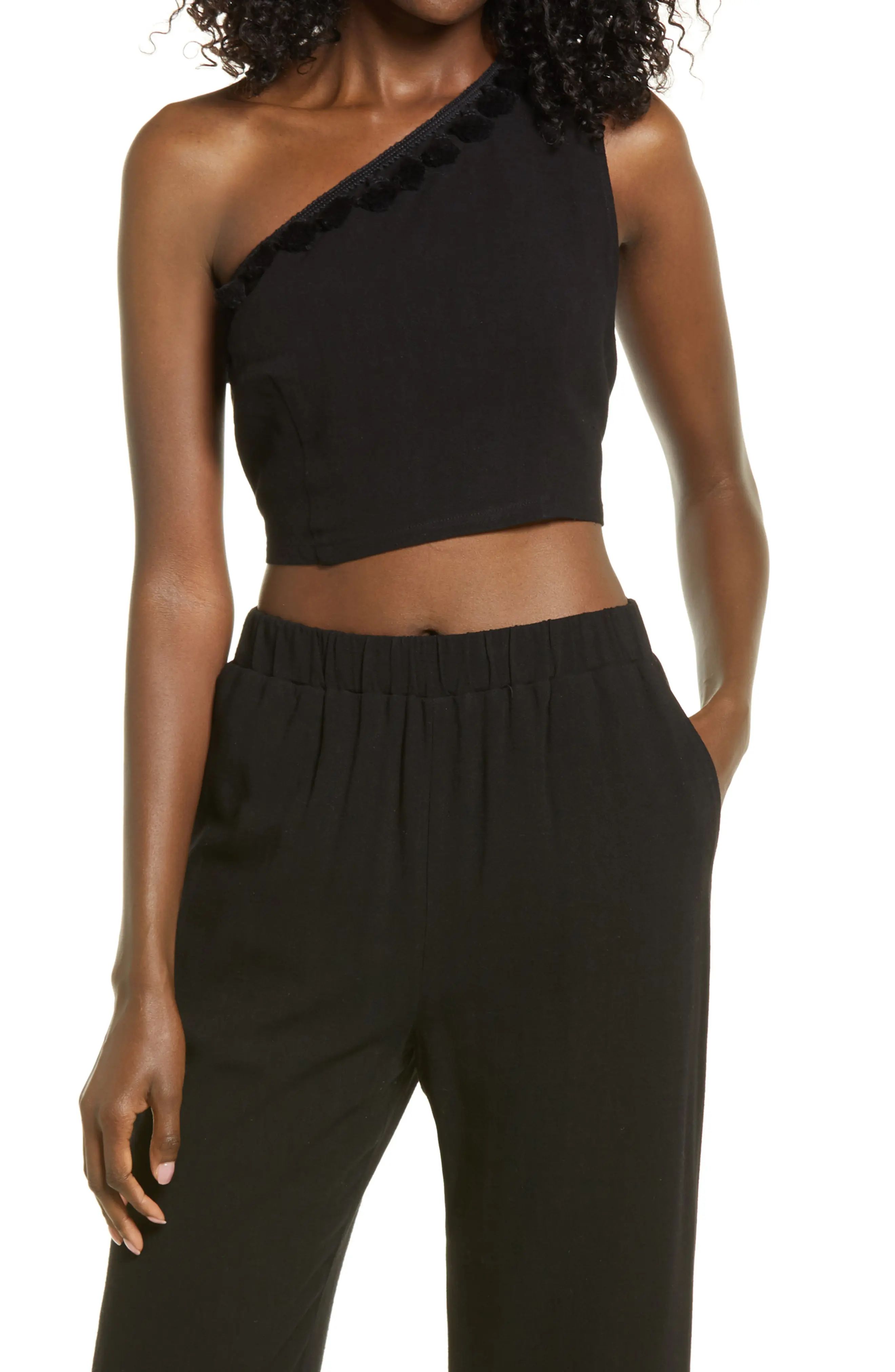 Women's Lulus One-Shoulder Crop Top, Size Large - Black | Nordstrom