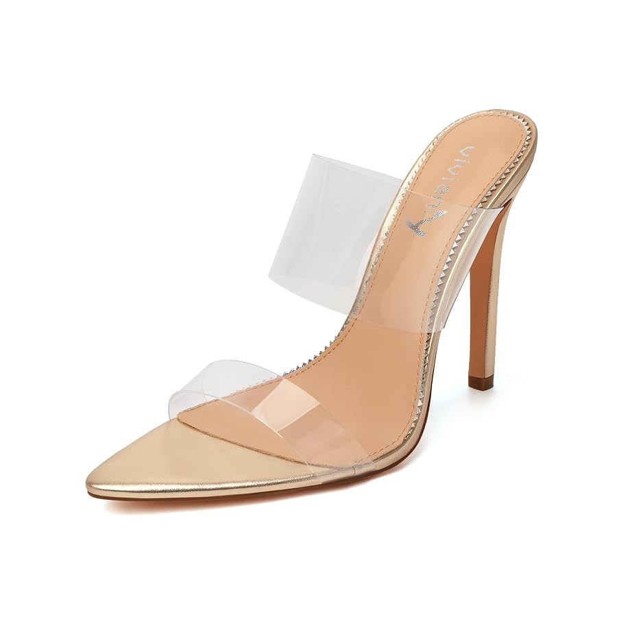 vivianly Clear Pointed Toe Heels Sandals Transparent Strap Stiletto High Heels Slip on Mules for ... | Amazon (US)