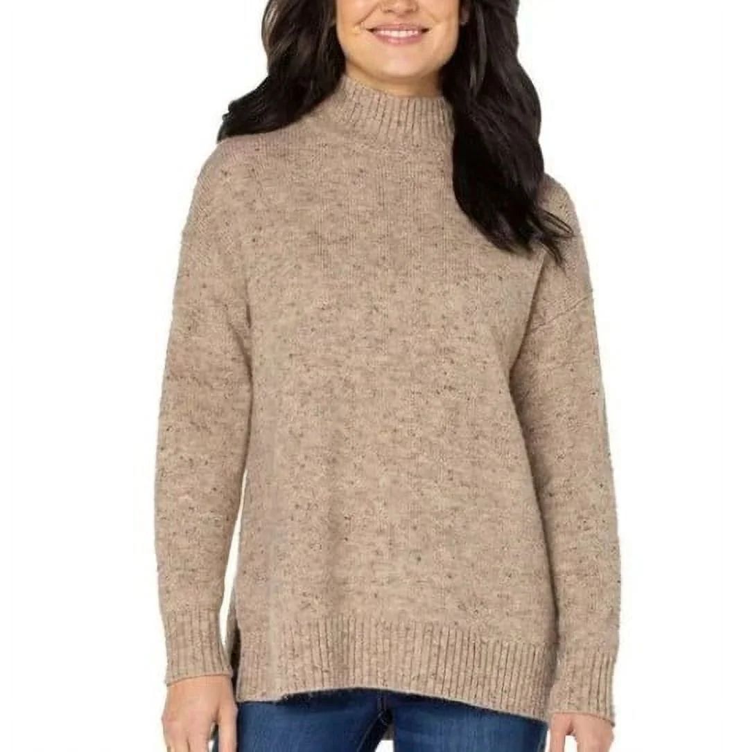 Well Worn Ladies' Size Medium Mock Neck Hi-Low Nep Yarn Sweater, Tan | Walmart (US)
