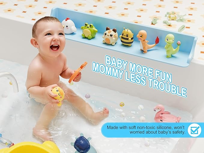 3-Ft Bathtub Splash Guard PlayPad with Strong Suction Cups, Toy Tray Caddy Holder Storage, No-Lea... | Amazon (US)