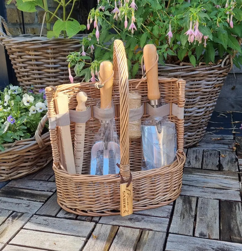 Personalised Deluxe Garden Tool Basket Set | Garden Fork & Trowel Set in Wicker Trug | Unique Cus... | Etsy (US)
