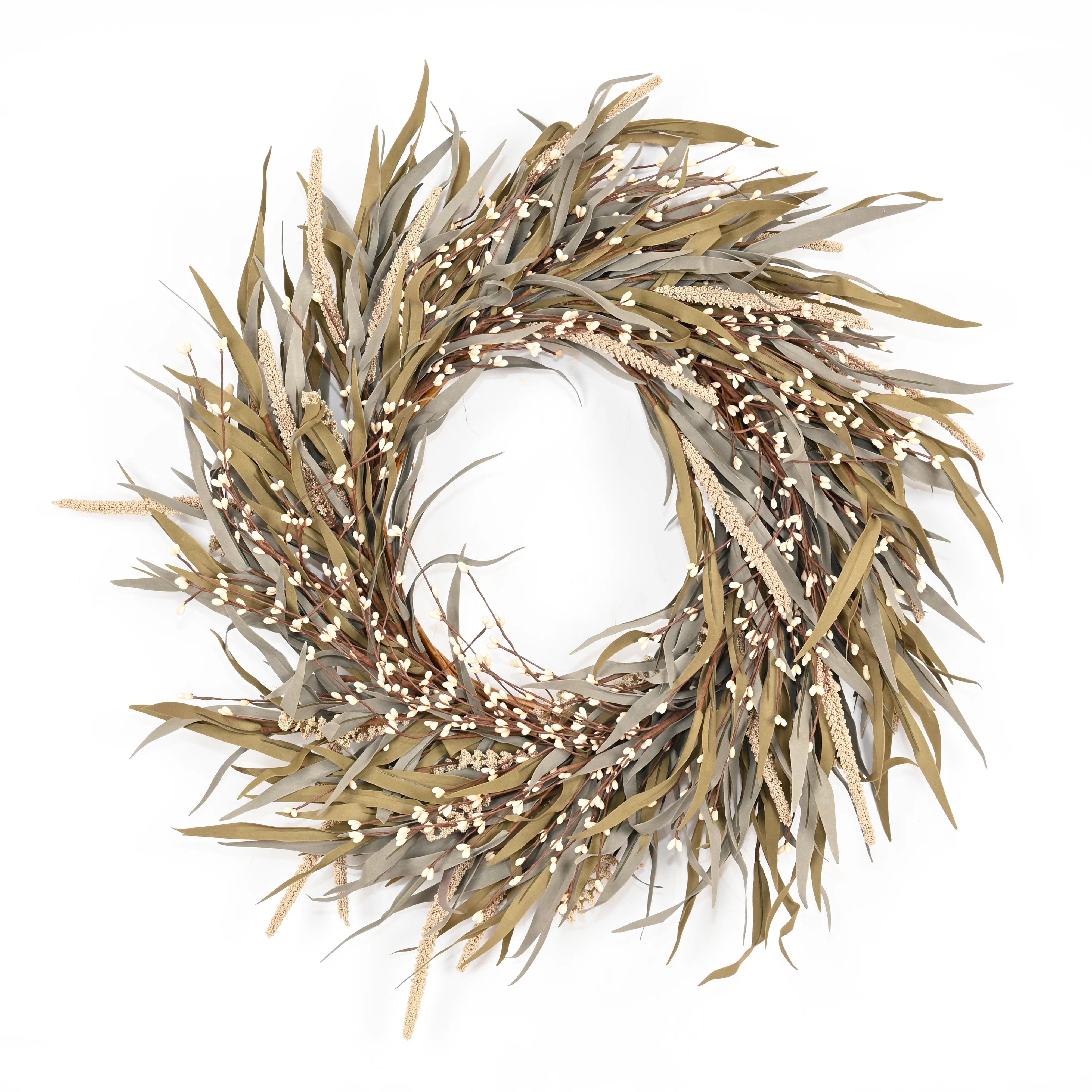 24" Artificial Farmhouse Harvest Thanksgiving Day Blossoms Cluster Grass Berry Fall Wreath For Fr... | Wayfair North America