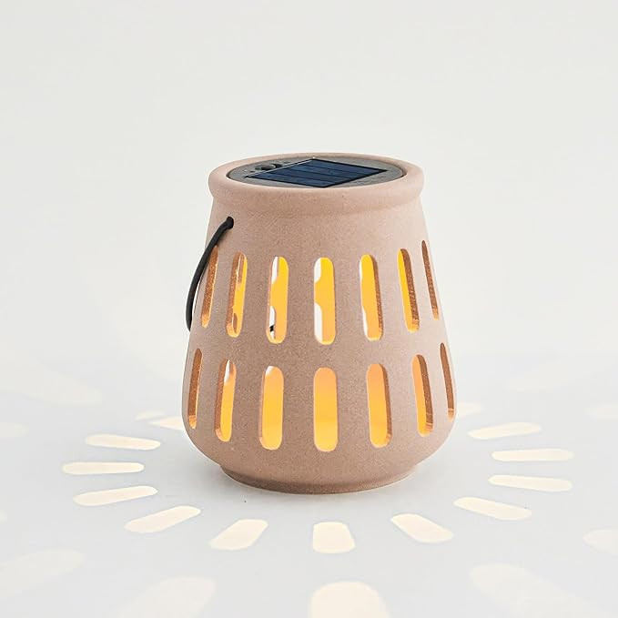 Brown Ceramic Solar Lantern with Light Sensor, Outdoor Hanging Lamp with Hollow Design, Waterproo... | Amazon (US)