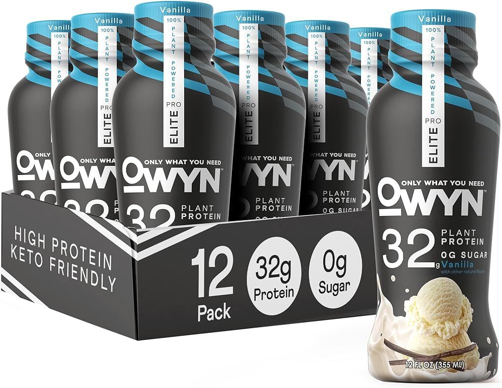 OWYN Pro Elite Vegan Plant-Based High Protein Shake, Vanilla, 12 Pack, 32g Protein, Amino Acids, ... | Amazon (US)