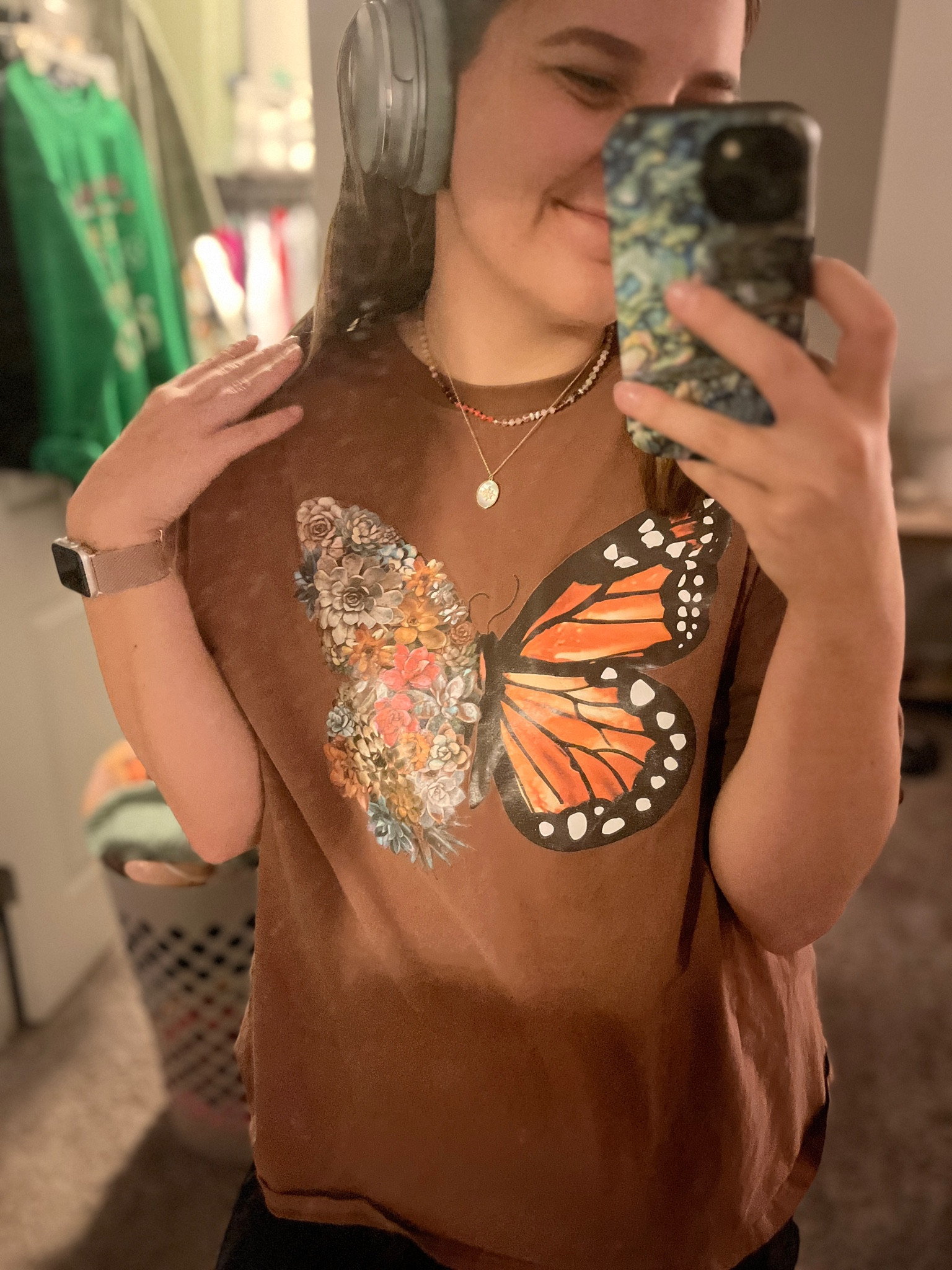Cute butterfly tee + layered necklaces | thrifted tee - necklaces from local shops ~ similar linked 🫶🏼🦋

#LTKmidsize #LTKU