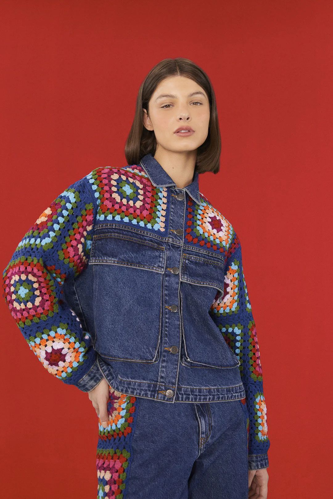 Crochet Squares Denim Jacket | FarmRio