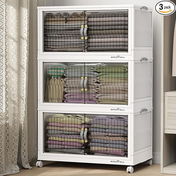 360 Qt Stackable Storage Bins with Lid, Plastic Closet Organizers and Storage Drawer, Collapsible... | Amazon (US)