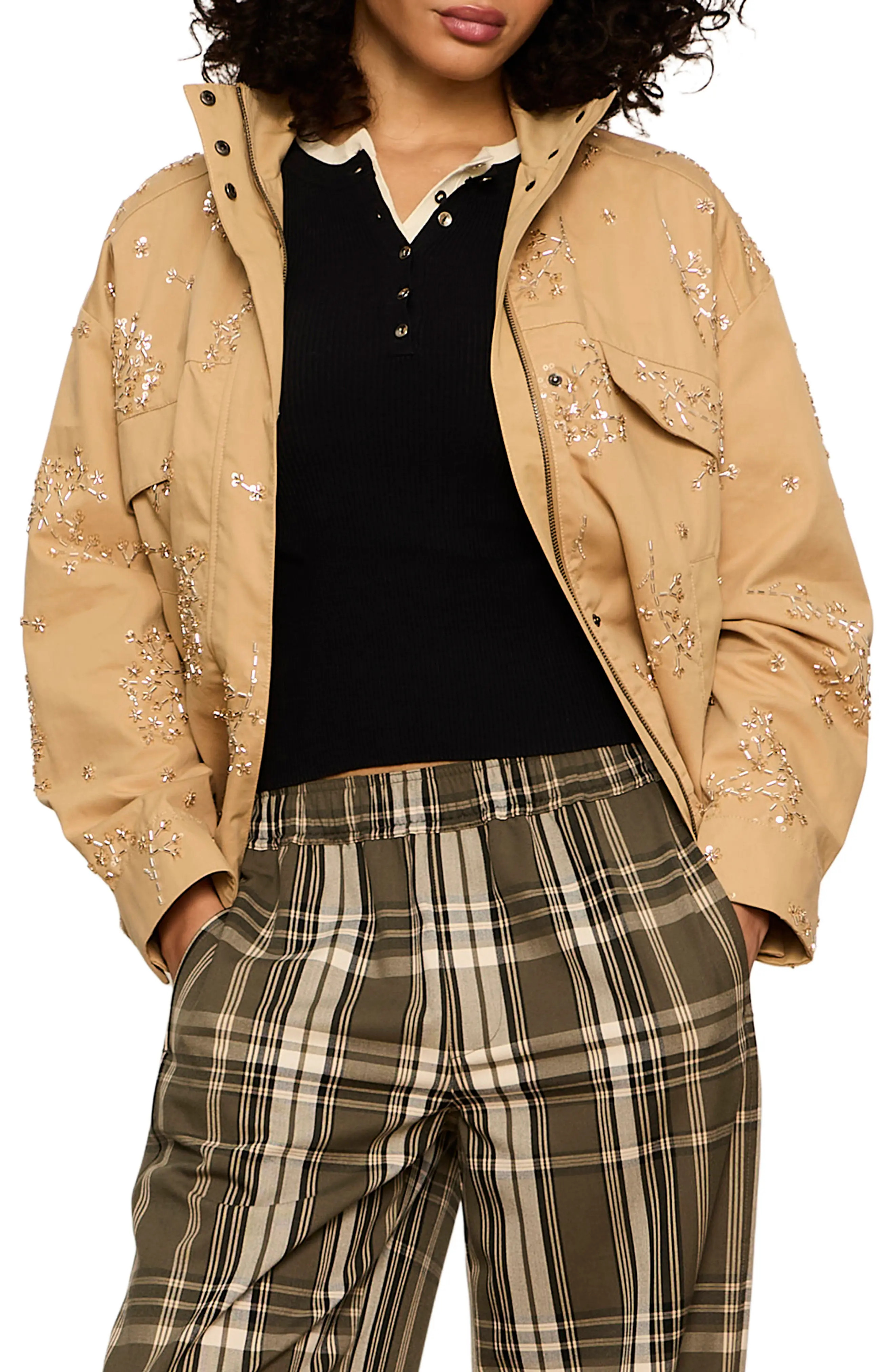 Sanctuary Limelight Bead Detail Cotton Surplus Jacket (Women) | Nordstrom | Nordstrom