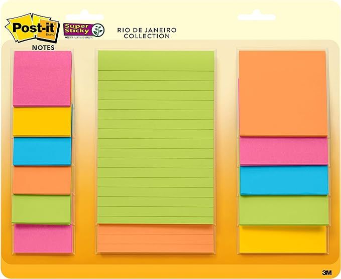 Post-it Super Sticky Notes, Assorted Sizes, 13 Pads, 2x the Sticking Power, Rio de Janeiro Collec... | Amazon (US)