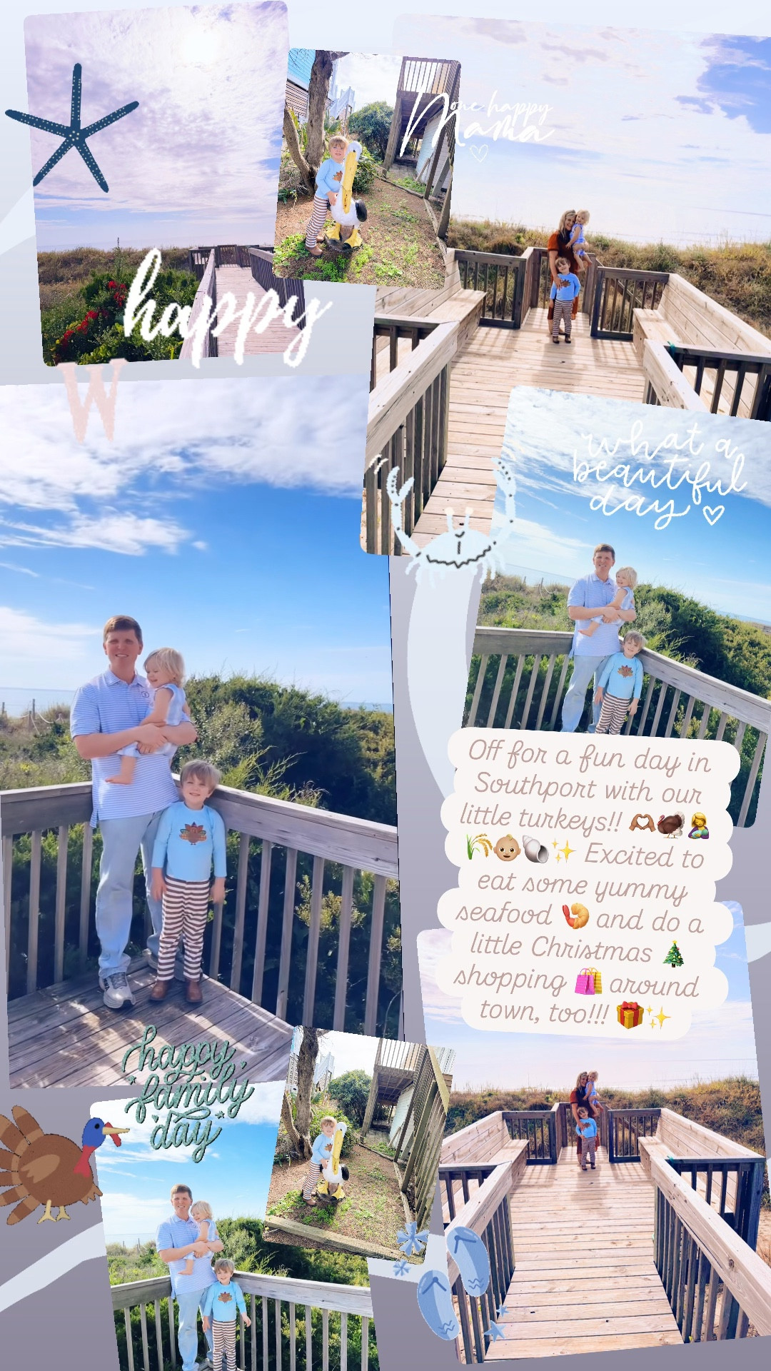 Off for a fun day in Southport with our little turkeys!! 🫶🏽🦃🤱🌾👶🏼🐚✨ Excited to eat some yummy seafood 🍤 and do a little Christmas 🎄 shopping 🛍️ around town, too!!! 🎁✨

#LTKHoliday #LTKBaby #LTKFamily