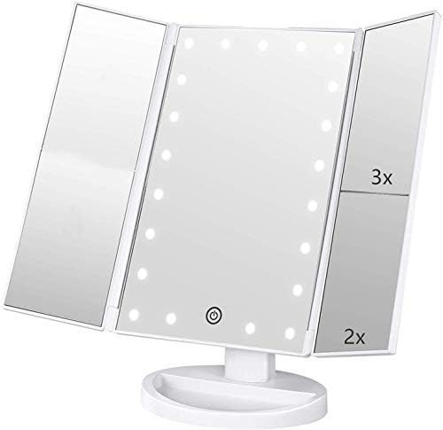 Tri-fold Lighted Vanity Makeup Mirror with 3x/2x Magnification,21 LEDs Light and Touch Screen,180... | Amazon (US)