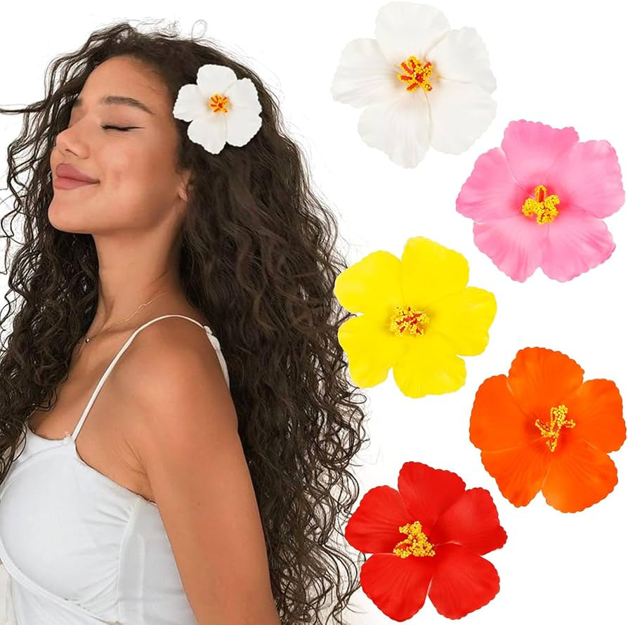 WOVOWOVO Flower Hair Clips for Women 5Pcs Hawaiian Flower Hair Clips 4” Hibiscus Hair Clip Arti... | Amazon (US)