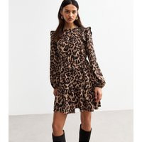Women's Brown Leopard Print Lace Trim Ruffle Mini Dress New Look | New Look (UK)