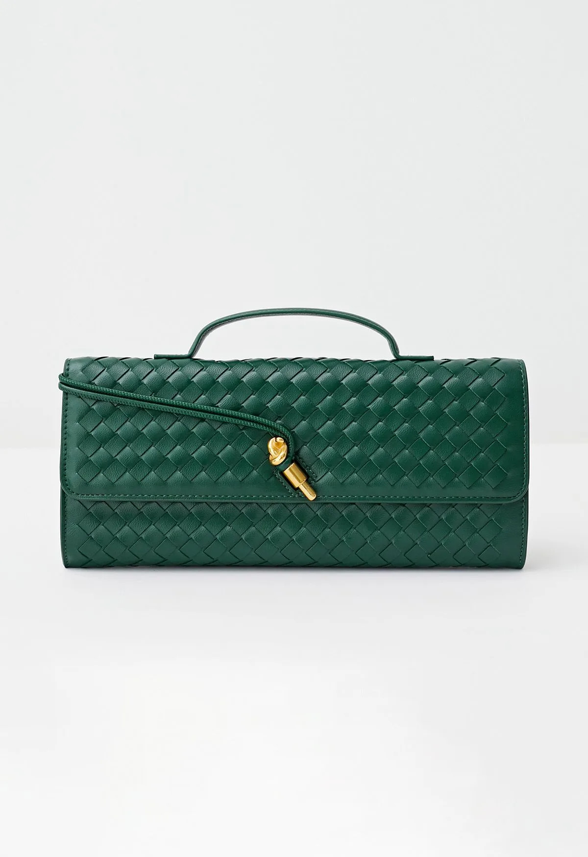 French-Elegant Faux Leather Handmade Woven Bag in Emerald | Chicwish