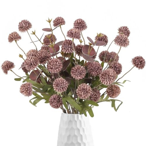 ICBOX Faux Silk Pompom Mum Artificial Flowers,8 Stems Purple Fake Kiku Flower with 3 Branches Real Touch Eucalyptus Stems for Wedding Bouquet Home Party Floral Arrangements(Purple) | Amazon (US)