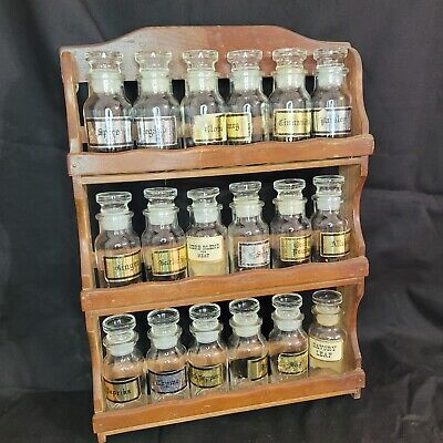 Vtg MCM Wooden Wall Spice Rack Cabinet with 18 Glass Spice Bottles  | eBay | eBay CA