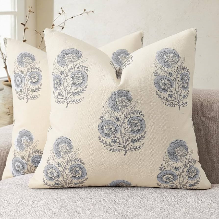 YCOLL Vintage Floral Print Pillow Covers 18x18 Set of 2 Patterned Accent Decorative Cushion Cover... | Amazon (US)