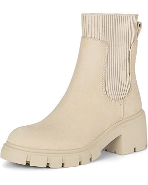 Athlefit Women's Chelsea Boots Fashion Slip on Platform Ankle Boots Lug Sole Chunky Booties | Amazon (US)