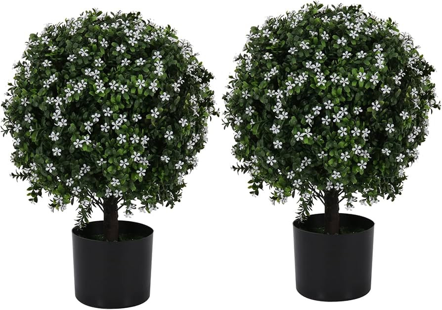 20” Artificial Five-Eared Flower Outdoor Artificial Shrub Sunlight Resistant Leafy Potted Plant... | Amazon (US)