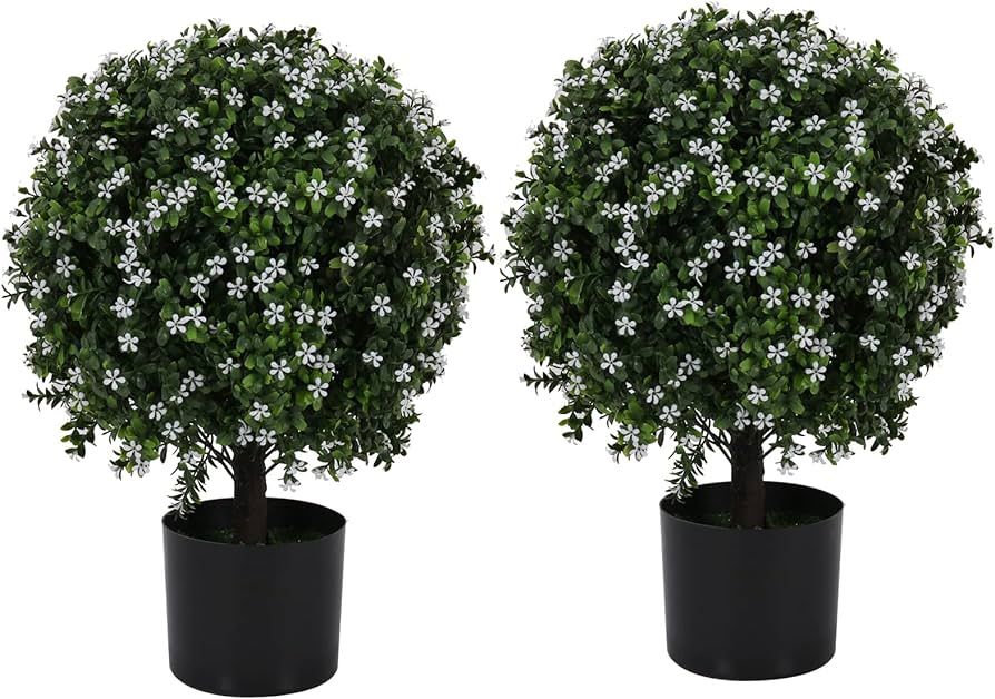 20” Artificial Five-Eared Flower Outdoor Artificial Shrub Sunlight Resistant Leafy Potted Plant... | Amazon (US)