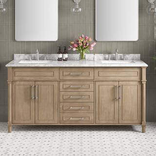 Aberdeen 72 in. Double Sink Antique Oak Bath Vanity with Carrara Marble Top (Assembled) | The Home Depot