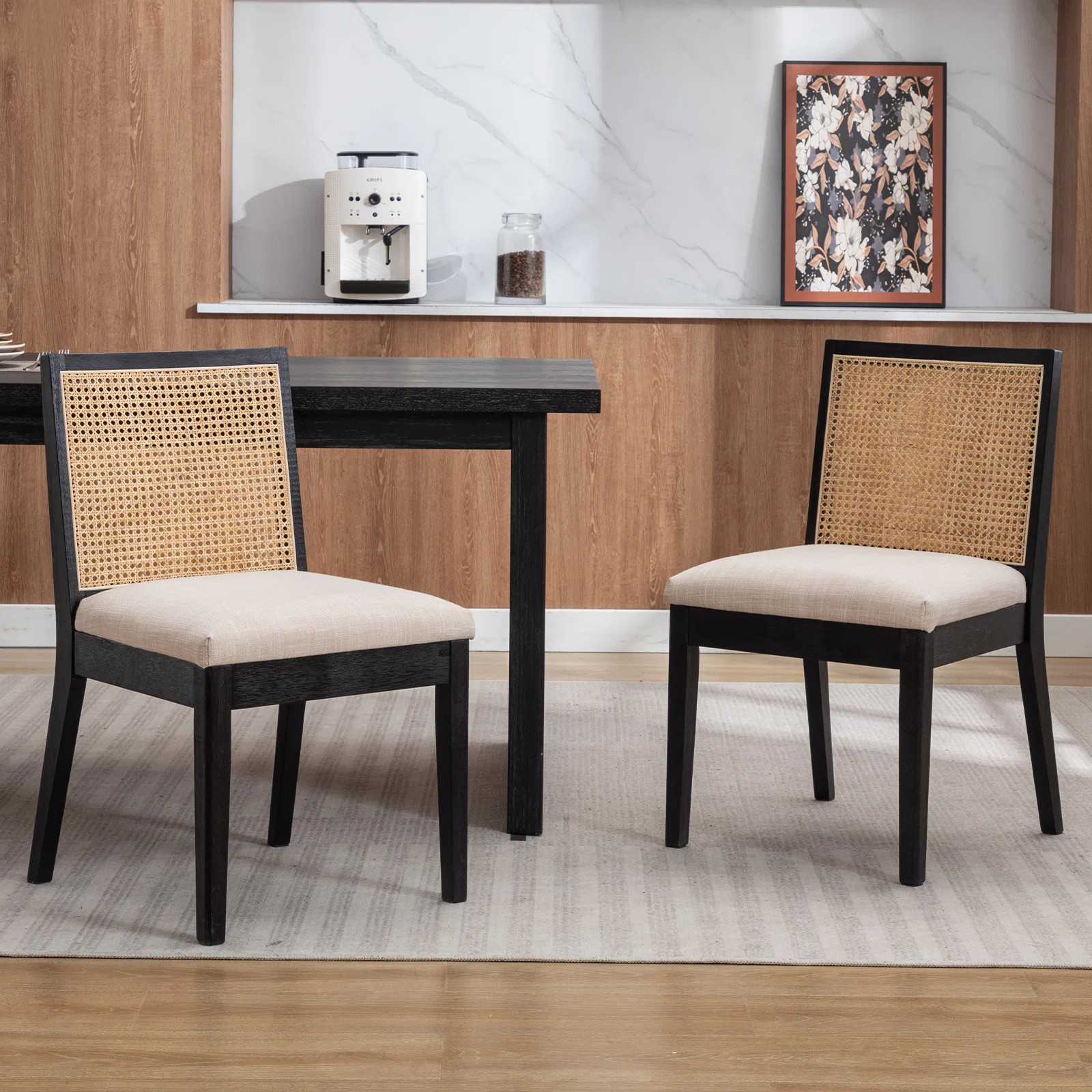 Arnkell Side Chair Dining Chairs Modern Solid Wood Dining Chair with Rattan Backrest (Set of 2) | Wayfair North America