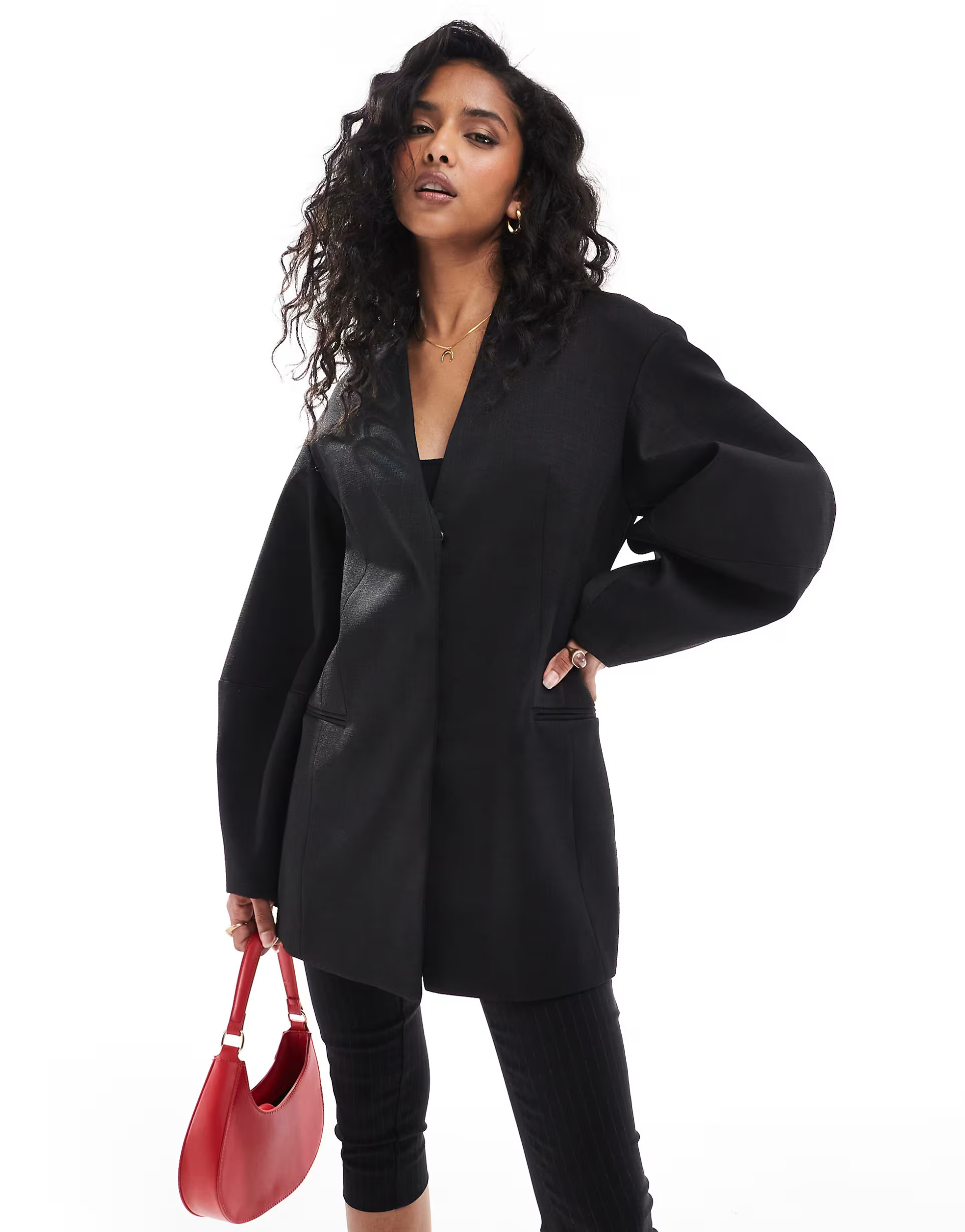 ASOS DESIGN cocoon sleeve collarless blazer in black | ASOS (Global)