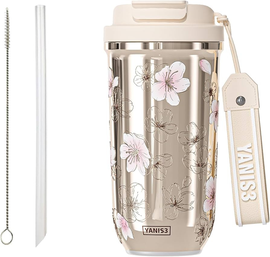 20 oz Insulated Bottel Thermal Cup with Handle Strap and Straws, Stainless Steel Vacuum Flask, Le... | Amazon (US)