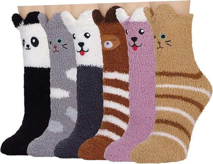 Plush Slipper Socks Women - Colorful Warm Fuzzy Crew Socks Cozy Soft for Winter Indoor | Amazon (US)