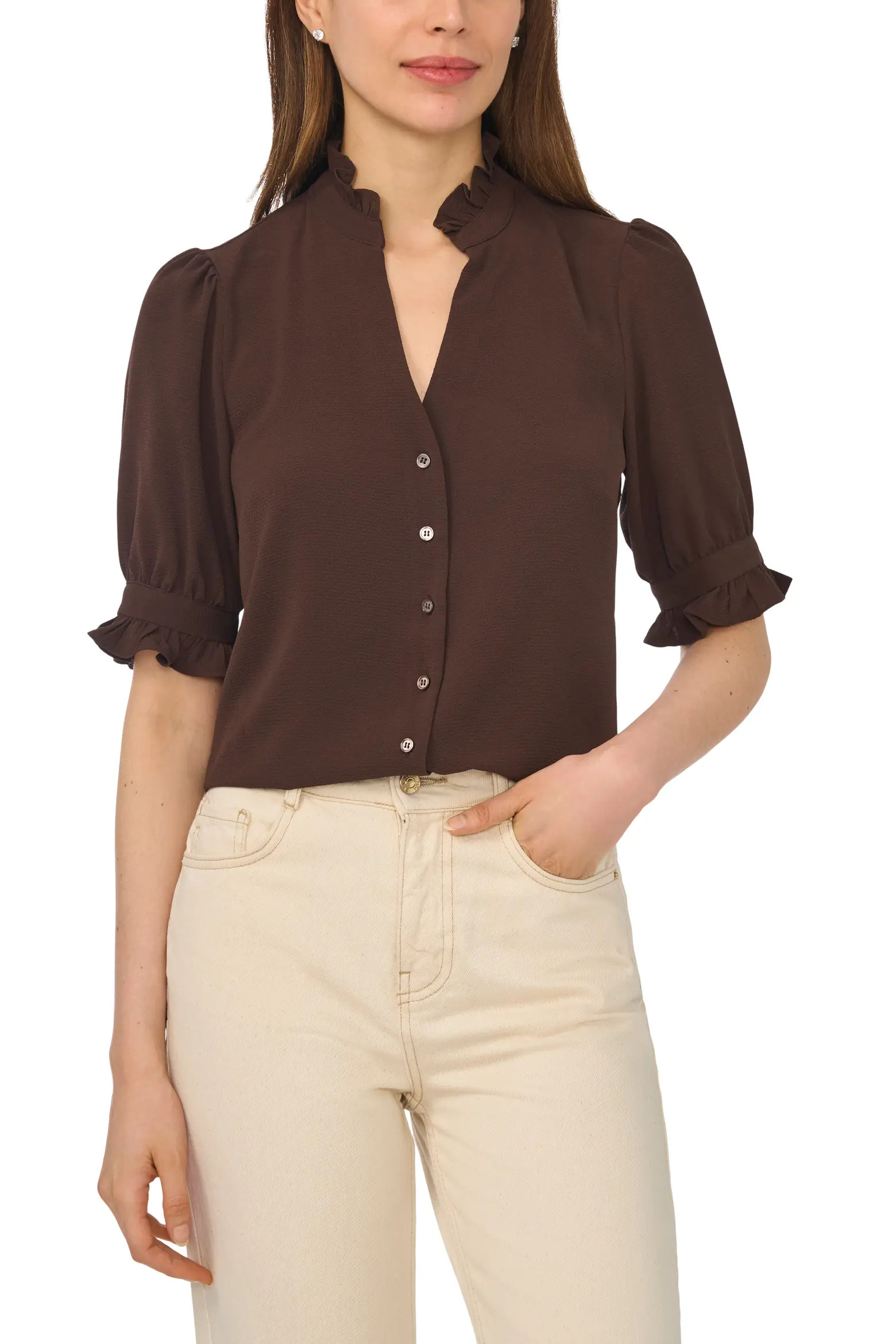 V-Neck Button-Up Shirt (Women) | Nordstrom | Nordstrom