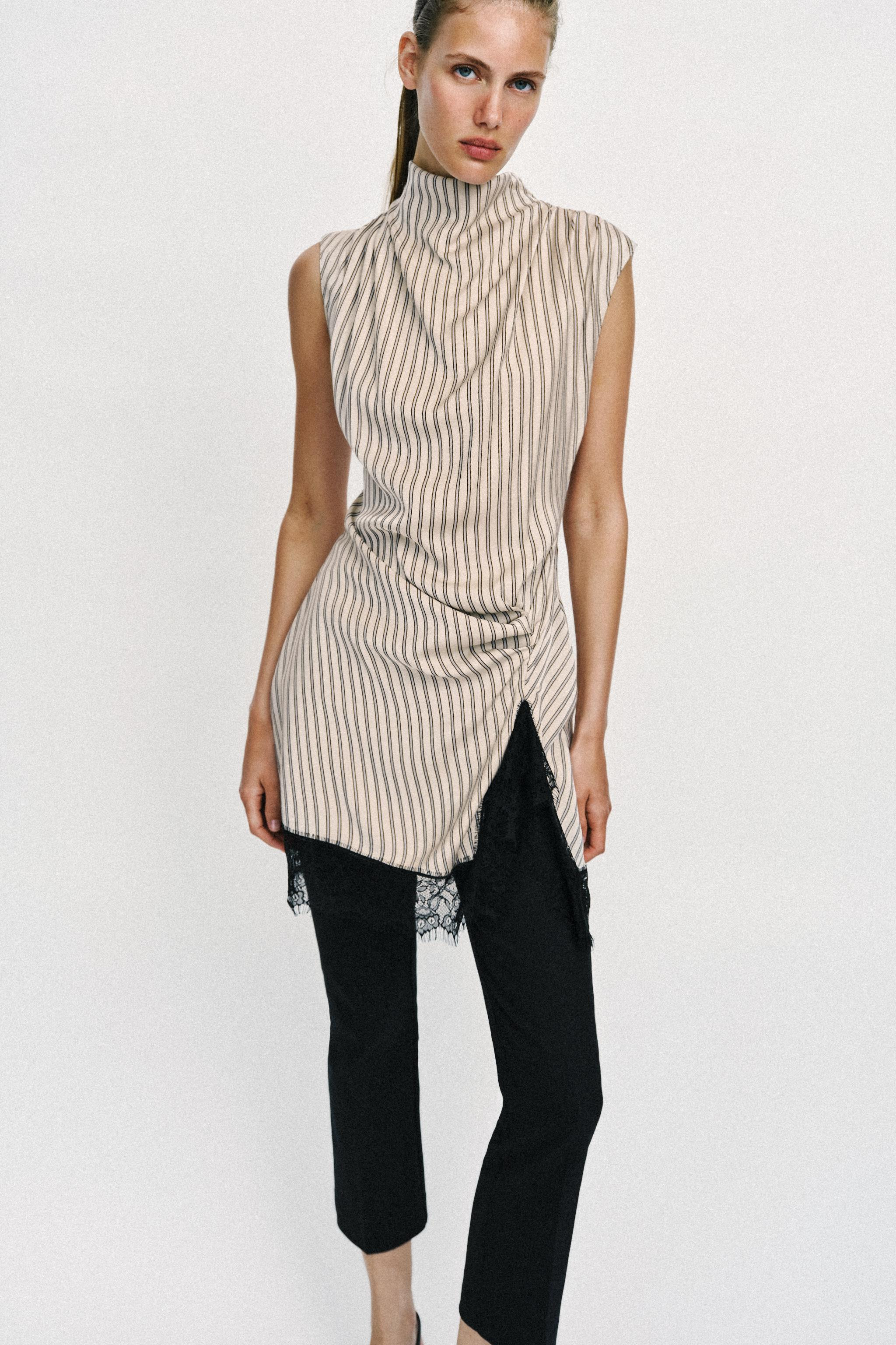 STRIPED LACE MINI DRESS | Zara US