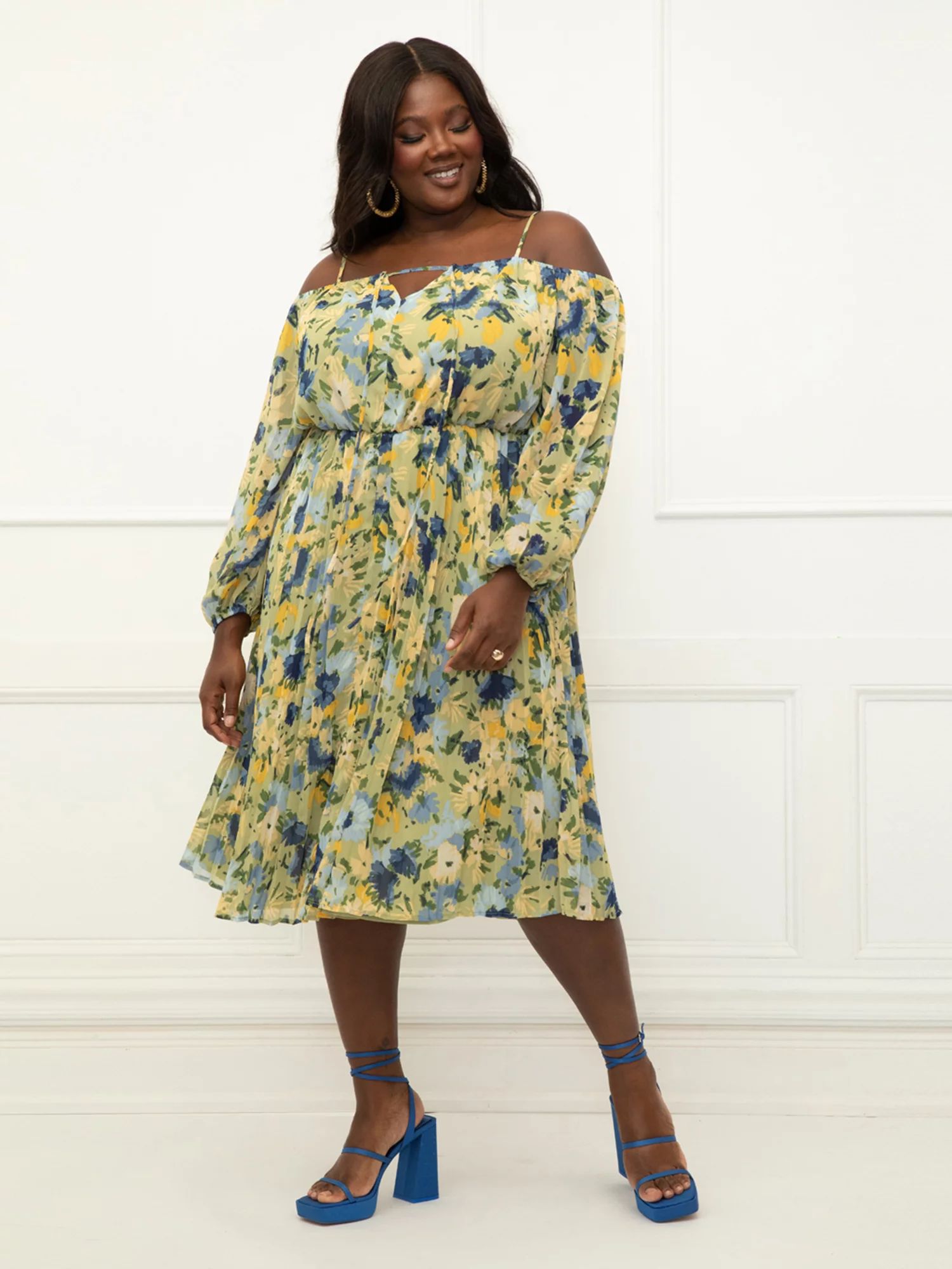 ELOQUII Elements Women's Plus Size Pleated Off the Shoulder Dress | Walmart (US)