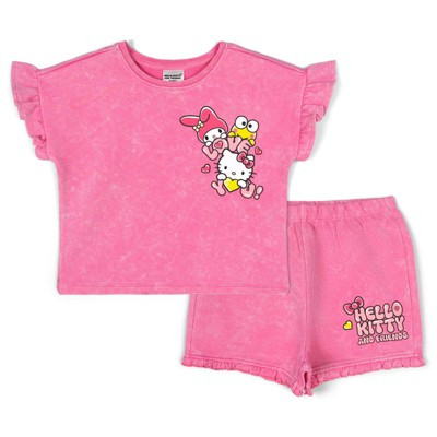 Hello Kitty Little Girls French Terry T-Shirt and Shorts Outfit Set Bubblegum Pink 7-8 | Target
