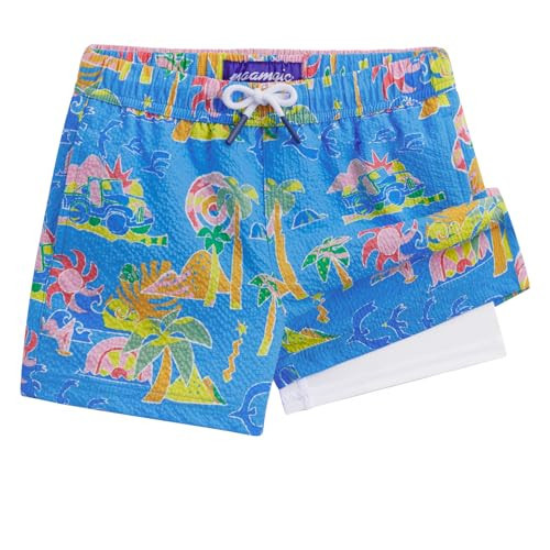 maamgic Boys Swim Trunks with Compression Liner Seersucker Swim Shorts Recycled Toddler Swimsuit Beach Blue 7 | Amazon (US)