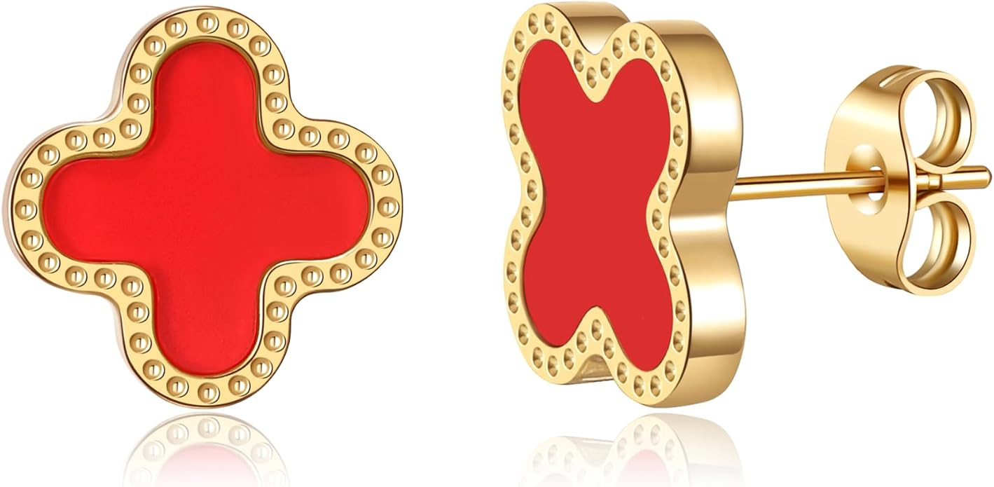 18K Gold Plated Clover Earrings for Women Four Leaf Clover Stud Earrings Lucky Dangle Earrings Je... | Amazon (US)