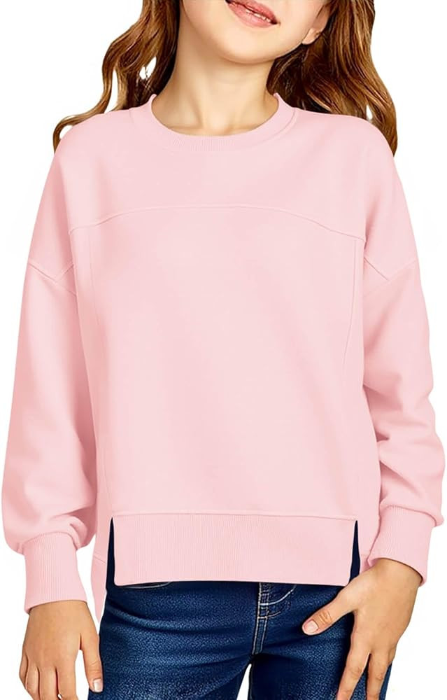 Haloumoning Girls Casual Crewneck Sweatshirt Kids Long Sleeve Side Slit Oversized Pullover Tops 5... | Amazon (US)