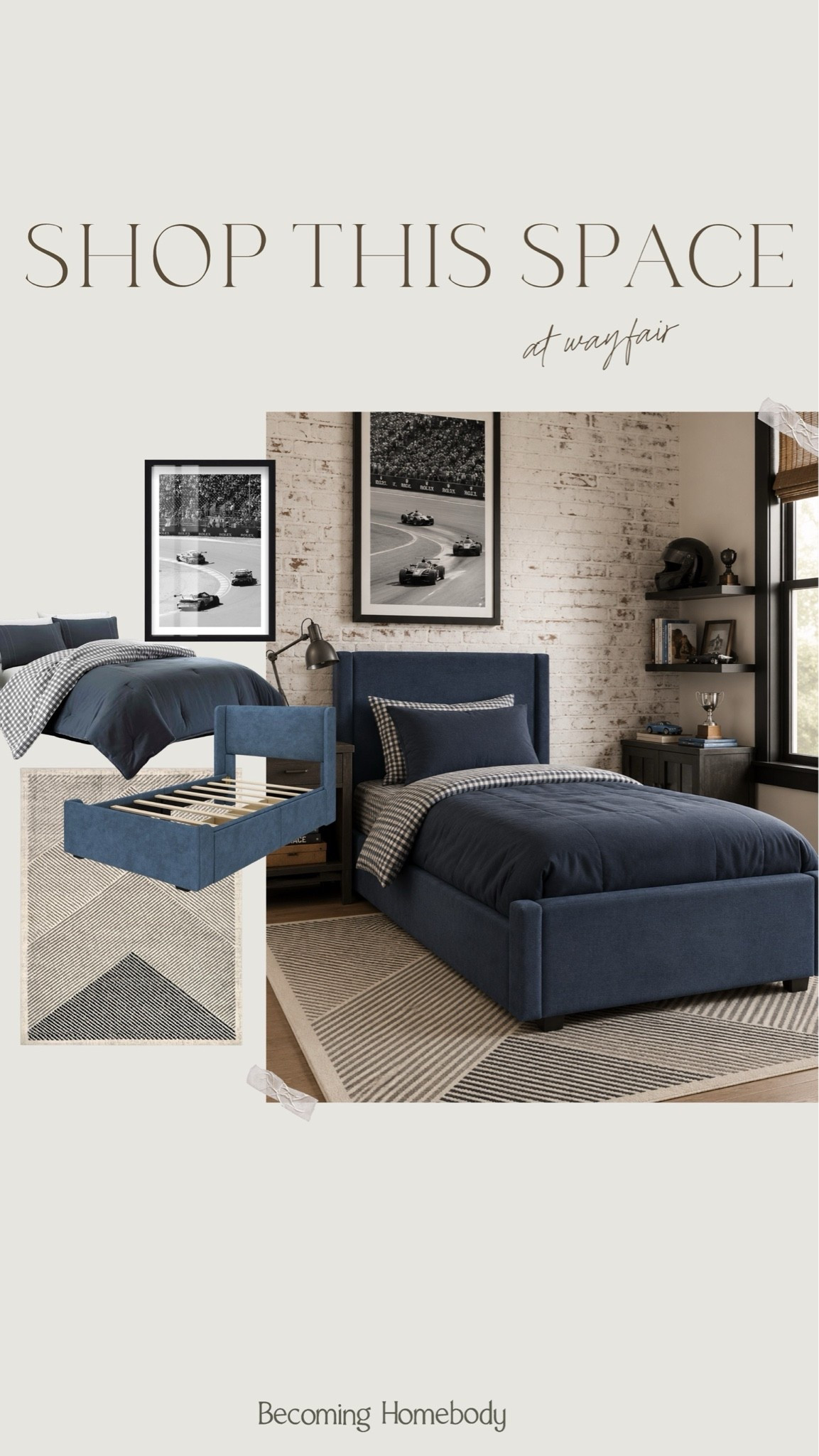 Shop this space: the coziest little boys room! It’s all from @Wayfair 🙌🏻 I love the dark blue tones, and of course that wall art is perfect!

#LTKHome #LTKKids