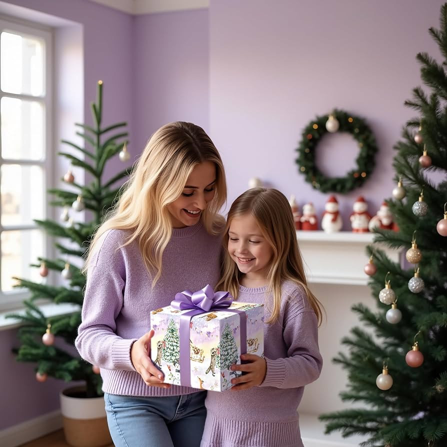 LeZakaa Christmas Reversible Wrapping Paper Roll, Watercolor Winter Forest Design with Fox Raccoo... | Amazon (US)