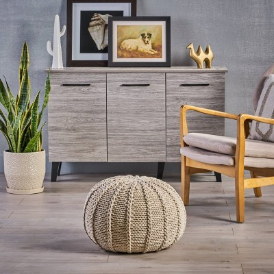 Corisande Knitted Cotton Pouf Beige: Round, Upholstered, No Assembly - Christopher Knight Home | Target