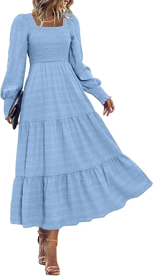 KIRUNDO Spring Dresses for Women 2026 Wedding Guest Maxi Long Sleeve Summer Smocked High Waist Fl... | Amazon (US)