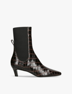 The Mid Heel crocodile-embossed leather heeled ankle boots | Selfridges