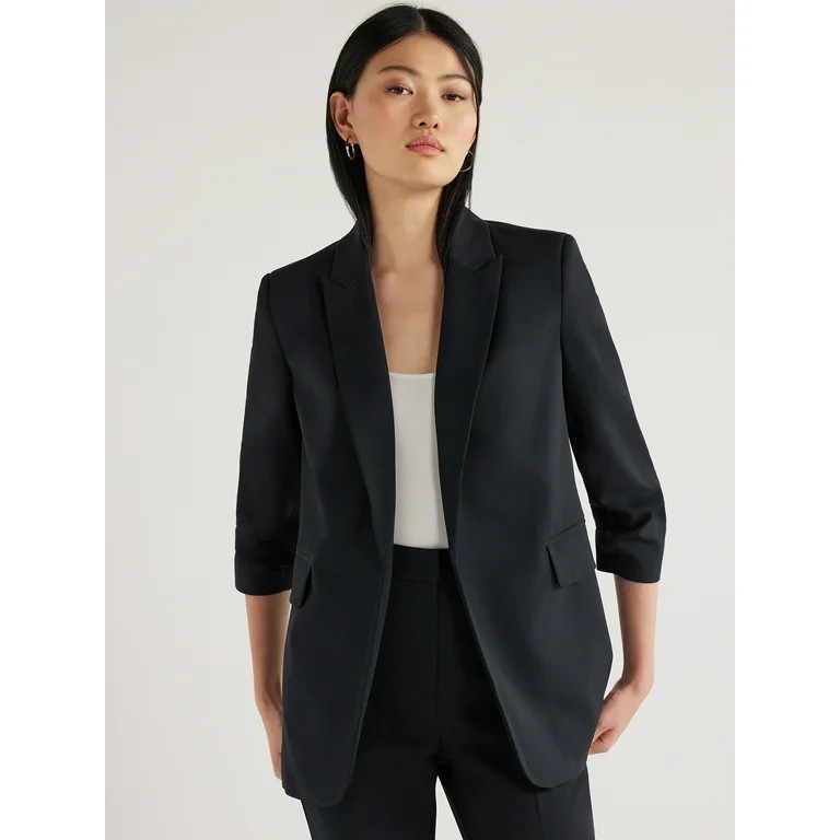 Scoop Women's Relaxed Fit Scrunch Sleeve Blazer, Sizes XS-XXL | Walmart (US)