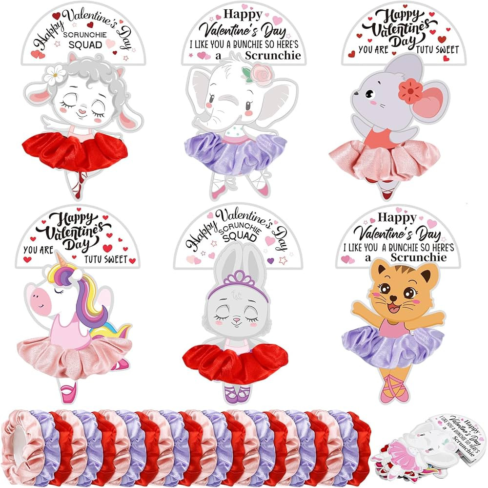 30 Sets Valentines Day DIY Gifts Include 30 Valentine Card and 30 Scrunchies Exchange Gift Party ... | Amazon (US)