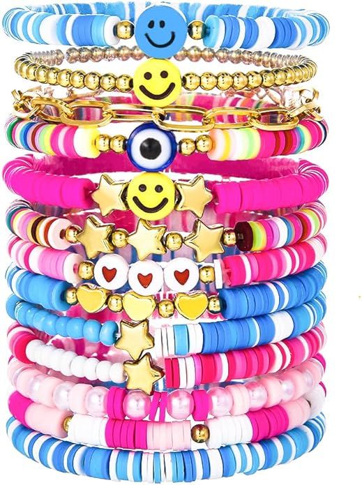 Colourful Smiley Face Heishi Friendship Bracelet Set, Surfer Clay Beaded Bracelet, Handmade Cute ... | Amazon (US)