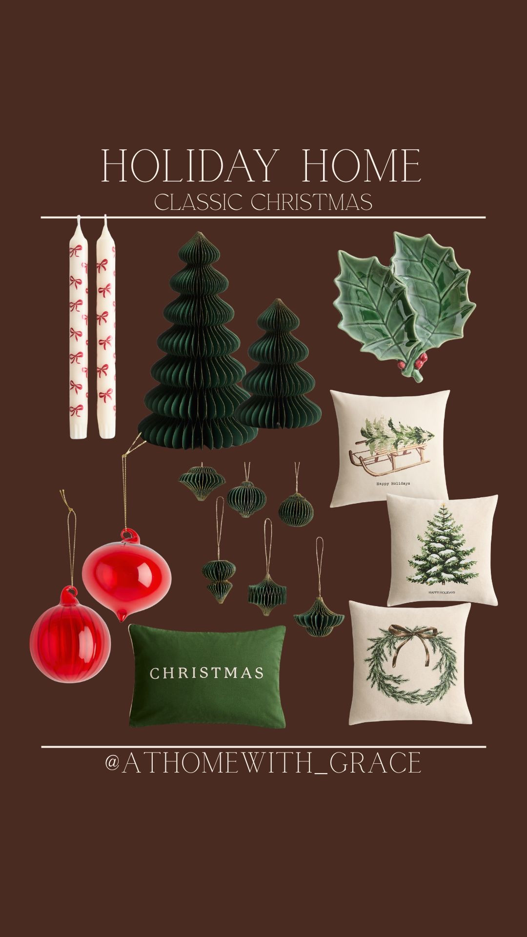 Classic Christmas decor. Looks for less. Red and green Christmas. Red ornaments. Paper trees. Christmas pillows. Christmas candles  

#LTKSeasonal #LTKHome