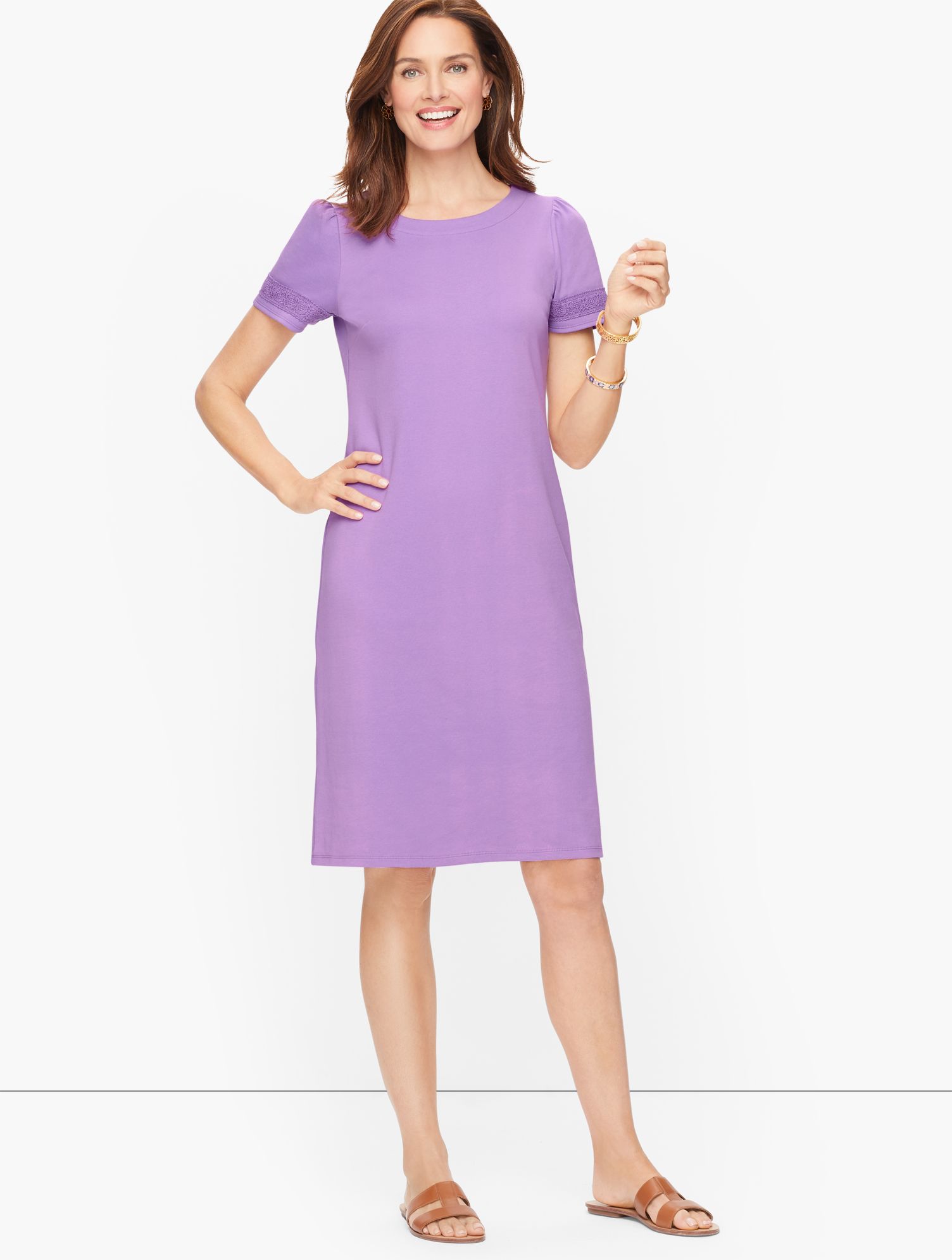 Cotton Lace Trim Shift Dress - Solid - Lavender - XS Talbots | Talbots
