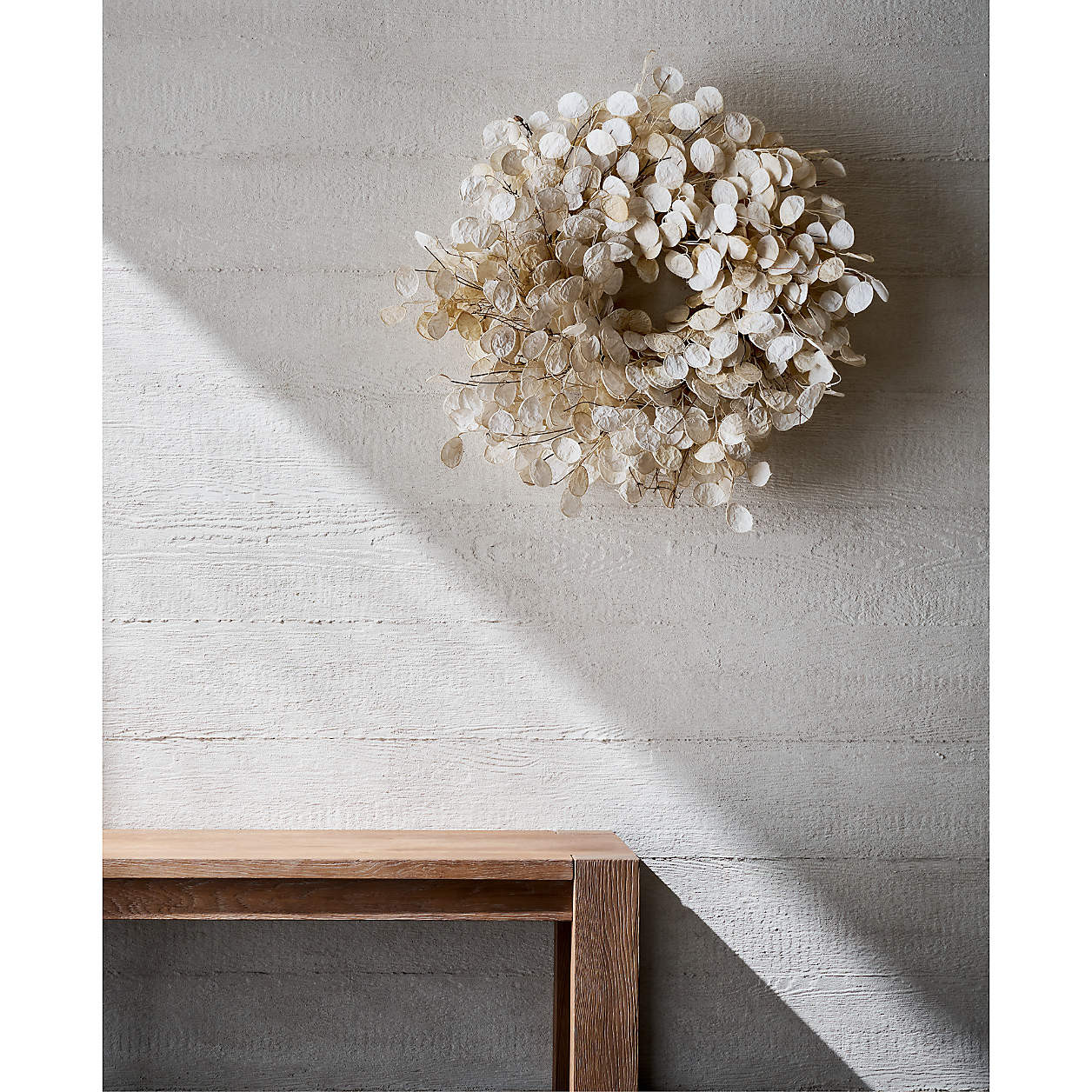 Faux Cream Lunaria Wreath 32" | Crate & Barrel | Crate & Barrel