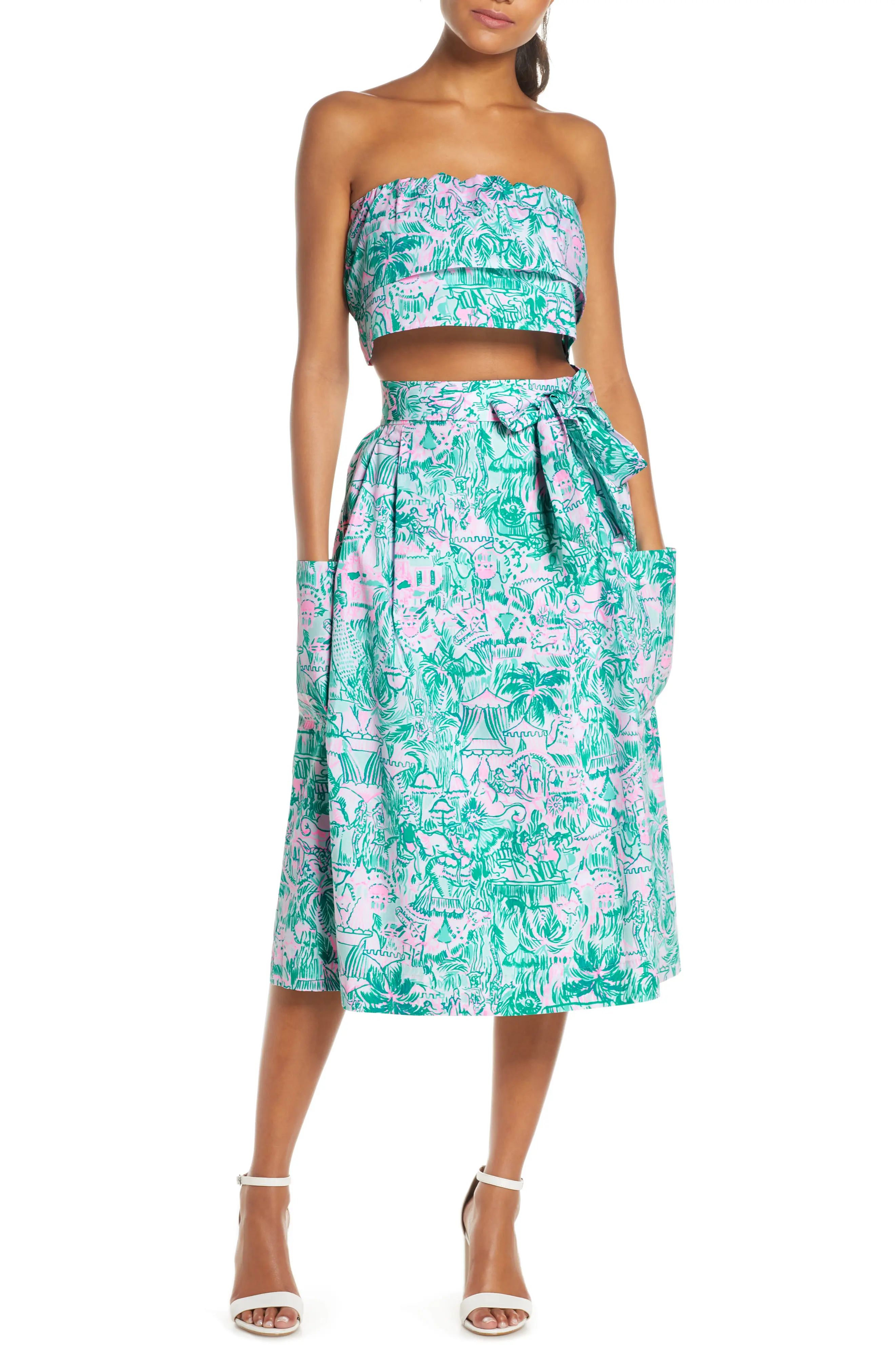 Women's Lilly Pulitzer Lenora Bandeau Top & A-Line Skirt Set, Size 14 - Green | Nordstrom